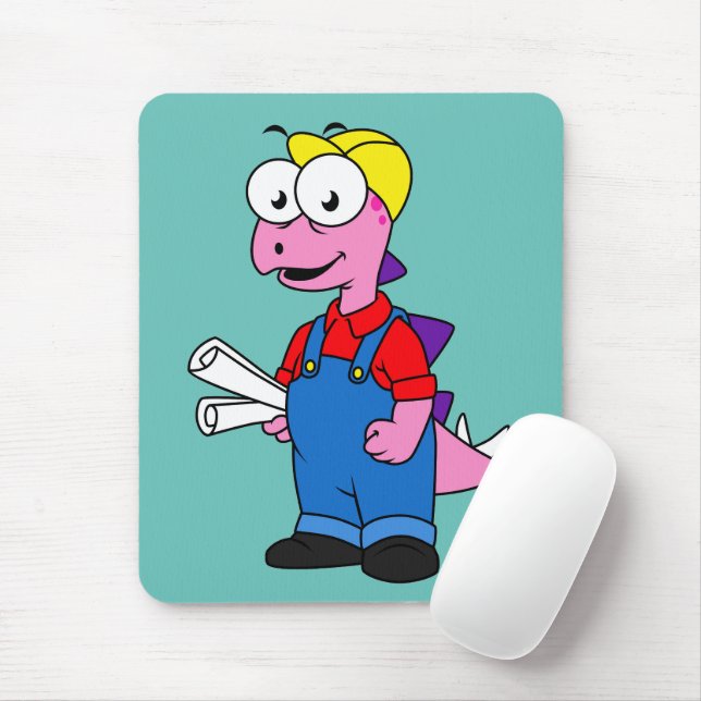 Illustration Of A Stegosaurus Construction Worker. Mouse Pad (With Mouse)