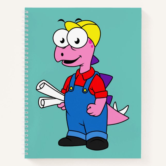 Illustration Of A Stegosaurus Construction Worker. Notebook (Front)