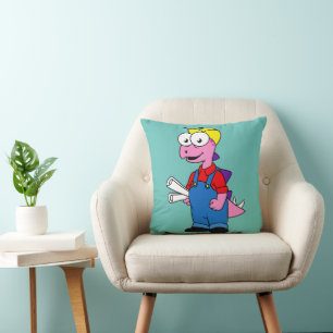 Illustration Of A Stegosaurus Construction Worker. Throw Pillow