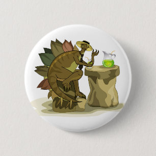 Illustration Of A Stegosaurus Drinking A Beverage. 2 Inch Round Button
