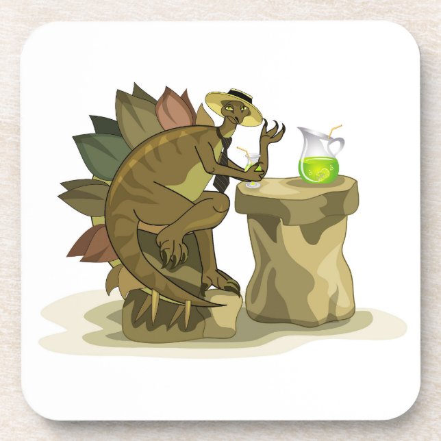 Illustration Of A Stegosaurus Drinking A Beverage. Coaster (Front)