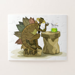 Illustration Of A Stegosaurus Drinking A Beverage. Jigsaw Puzzle