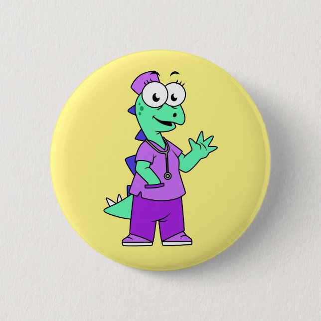 Illustration Of A Stegosaurus Nurse. 2 Inch Round Button (Front)