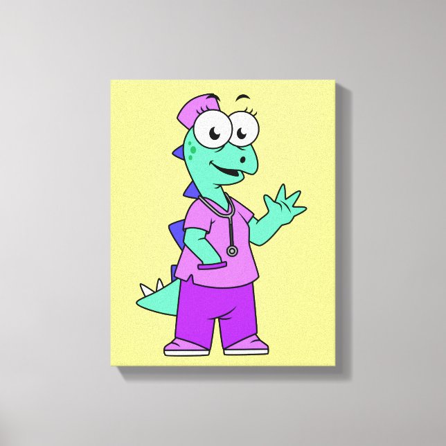 Illustration Of A Stegosaurus Nurse. Canvas Print (Front)