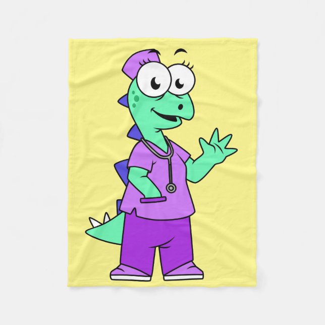 Illustration Of A Stegosaurus Nurse. Fleece Blanket (Front)