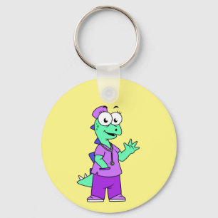 Illustration Of A Stegosaurus Nurse. Keychain