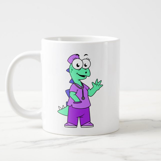 Illustration Of A Stegosaurus Nurse. Large Coffee Mug (Left)