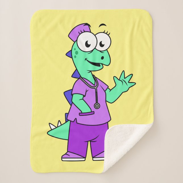 Illustration Of A Stegosaurus Nurse. Sherpa Blanket (Front)