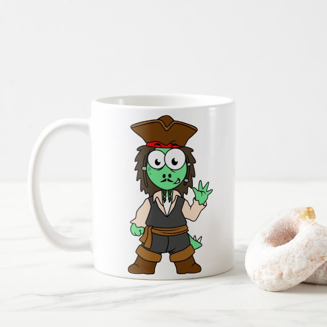 Illustration Of A Stegosaurus Pirate, Jack Sparrow Coffee Mug (With Donut)