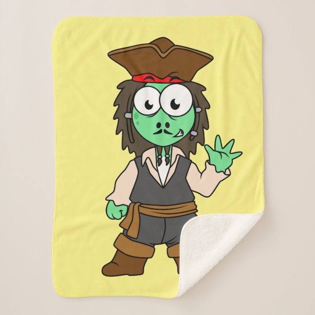 Illustration Of A Stegosaurus Pirate, Jack Sparrow Sherpa Blanket (Front)