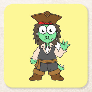 Illustration Of A Stegosaurus Pirate, Jack Sparrow Square Paper Coaster