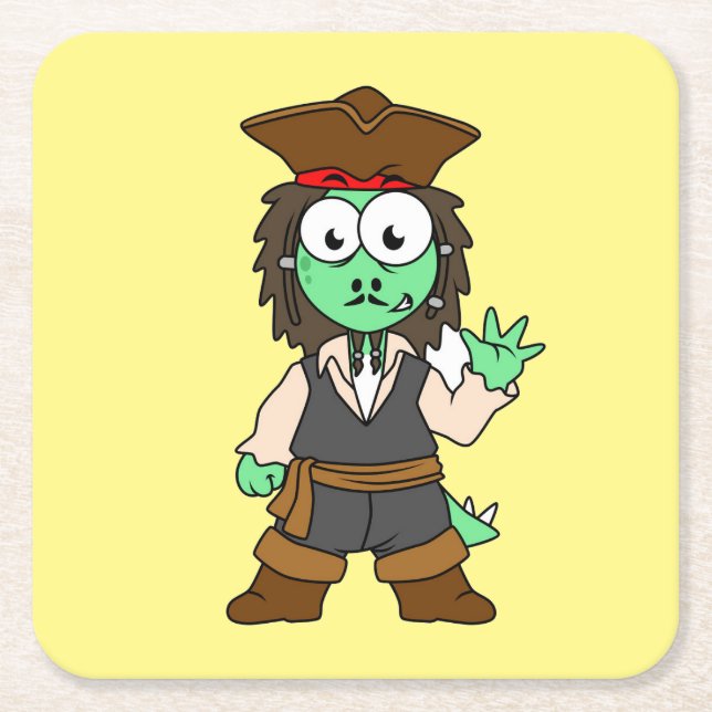 Illustration Of A Stegosaurus Pirate, Jack Sparrow Square Paper Coaster (Front)