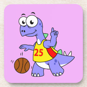 Illustration Of A Stegosaurus Playing Basketball. Coaster