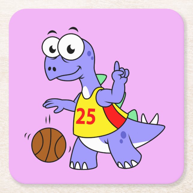 Illustration Of A Stegosaurus Playing Basketball. Square Paper Coaster (Front)