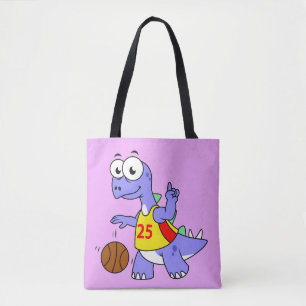 Illustration Of A Stegosaurus Playing Basketball. Tote Bag