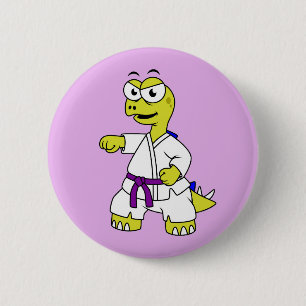 Illustration Of A Stegosaurus Practicing Karate. 2 Inch Round Button