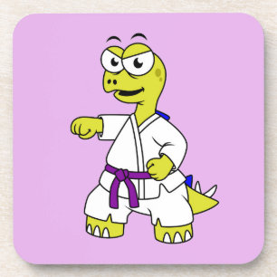 Illustration Of A Stegosaurus Practicing Karate. Coaster