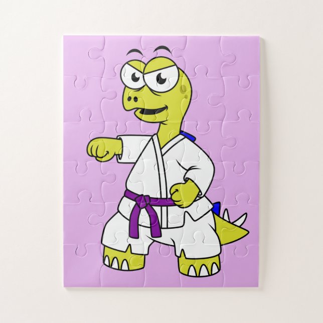 Illustration Of A Stegosaurus Practicing Karate. Jigsaw Puzzle (Vertical)