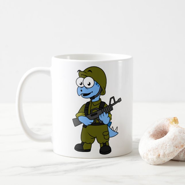 Illustration Of A Stegosaurus Soldier. Coffee Mug (With Donut)