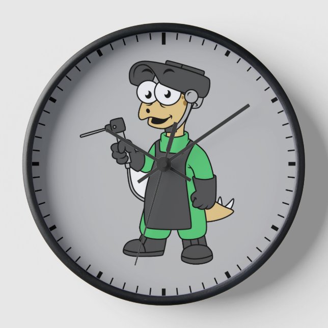 Illustration Of A Stegosaurus Welder. Clock (Front)