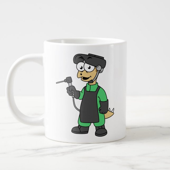 Illustration Of A Stegosaurus Welder. Large Coffee Mug (Left)