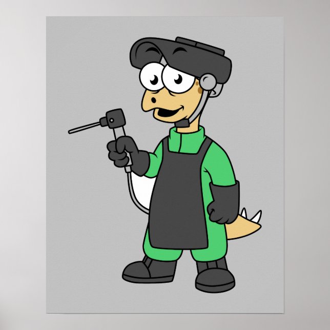 Illustration Of A Stegosaurus Welder. Poster (Front)
