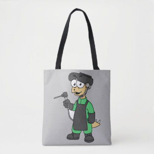 Illustration Of A Stegosaurus Welder. Tote Bag