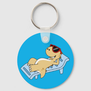 Illustration Of A Sunbathing Tyrannosaurus Rex. Keychain