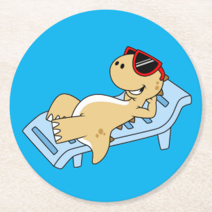 Illustration Of A Sunbathing Tyrannosaurus Rex. Round Paper Coaster