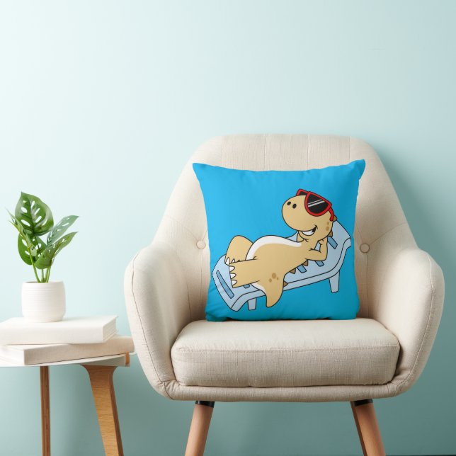 Illustration Of A Sunbathing Tyrannosaurus Rex. Throw Pillow (Chair)