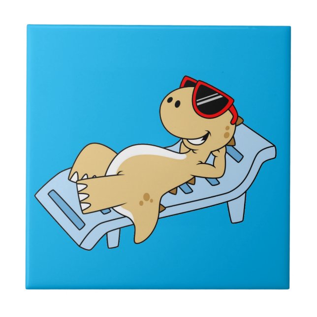 Illustration Of A Sunbathing Tyrannosaurus Rex. Tile (Front)
