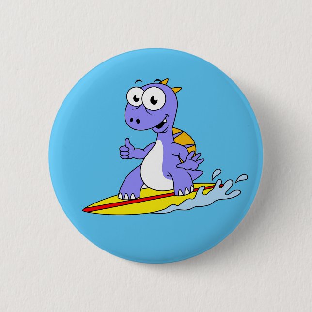 Illustration Of A Surfing Spinosaurus. 2 Inch Round Button (Front)