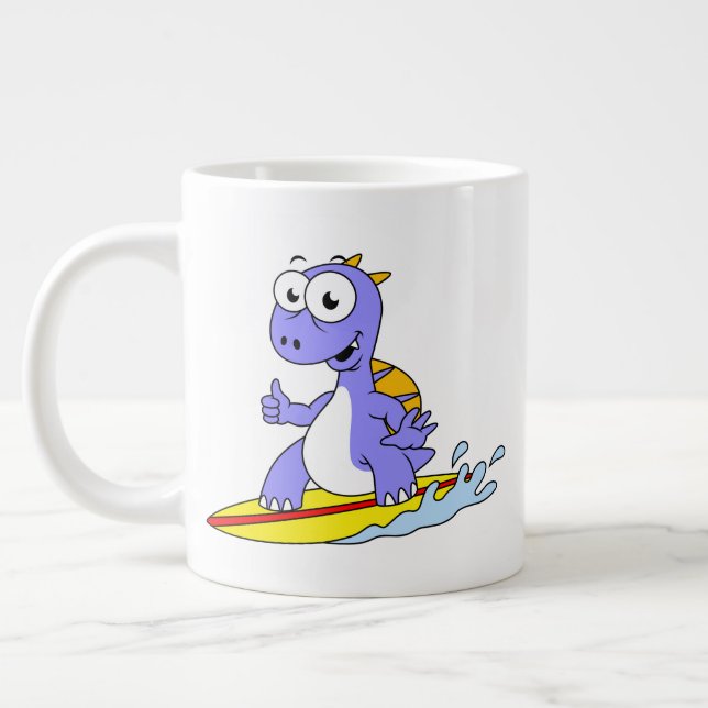Illustration Of A Surfing Spinosaurus. Large Coffee Mug (Left)
