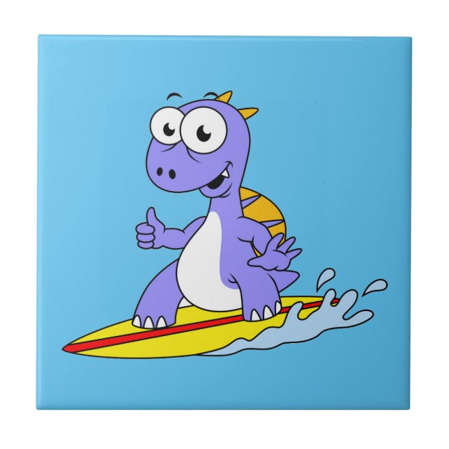 Illustration Of A Surfing Spinosaurus. Tile (Front)