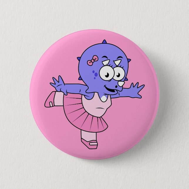 Illustration Of A Triceratops Ballet Dancer. 2 Inch Round Button (Front)