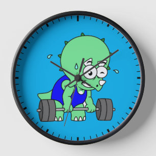 Illustration Of A Triceratops Lifting Weights. Clock