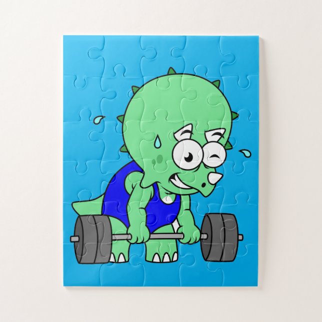 Illustration Of A Triceratops Lifting Weights. Jigsaw Puzzle (Vertical)