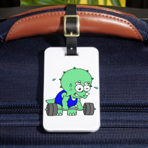 Illustration Of A Triceratops Lifting Weights. Luggage Tag