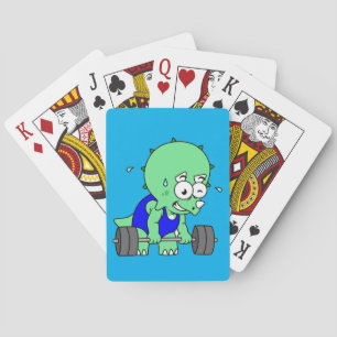 Illustration Of A Triceratops Lifting Weights. Playing Cards