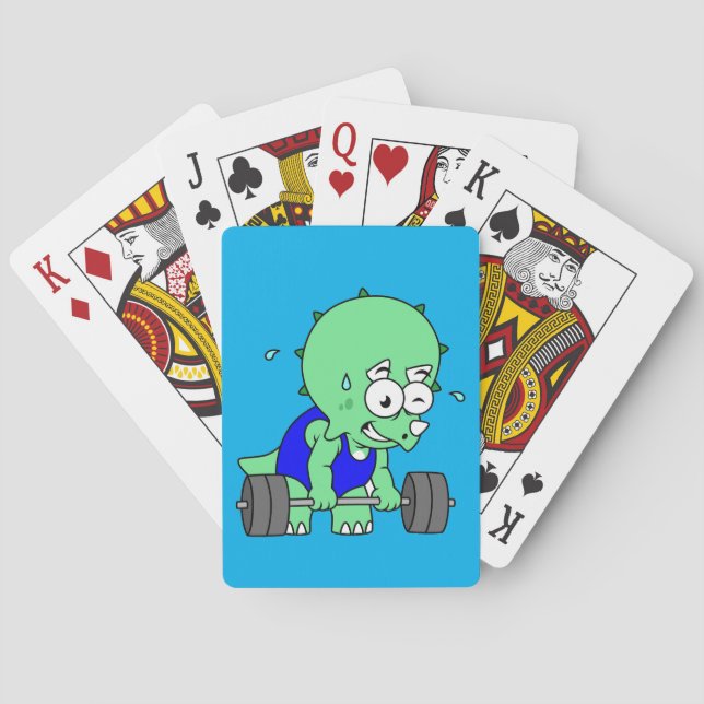 Illustration Of A Triceratops Lifting Weights. Playing Cards (Back)