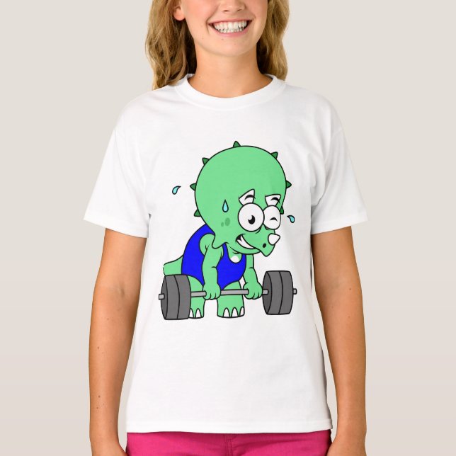 Illustration Of A Triceratops Lifting Weights. T-Shirt (Front)