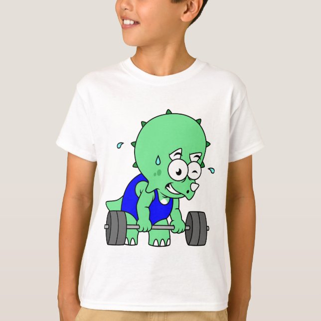 Illustration Of A Triceratops Lifting Weights. T-Shirt (Front)