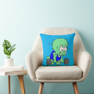 Illustration Of A Triceratops Lifting Weights. Throw Pillow