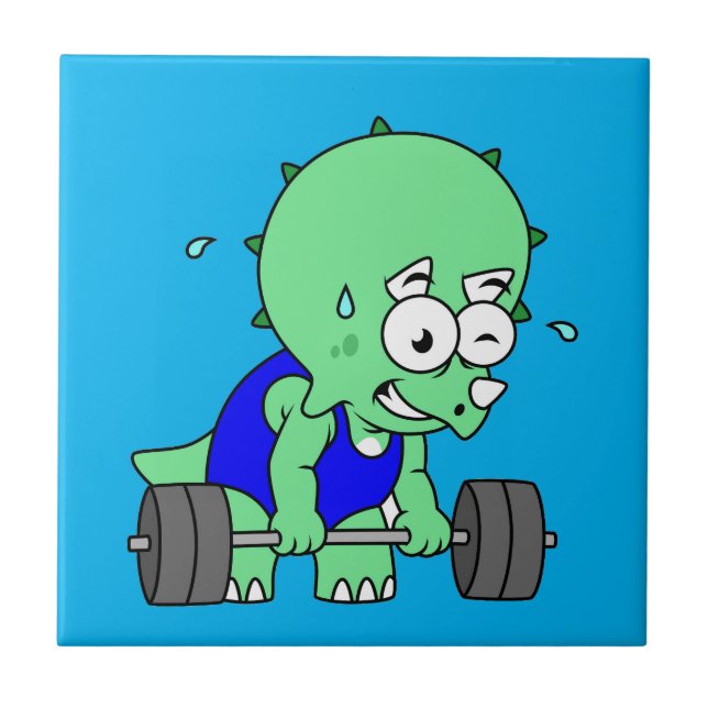 Illustration Of A Triceratops Lifting Weights. Tile (Front)