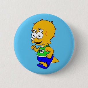 Illustration Of A Triceratops Runner. 2 Inch Round Button