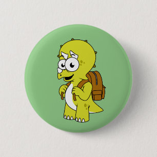 Illustration Of A Triceratops With Backpack. 2 Inch Round Button