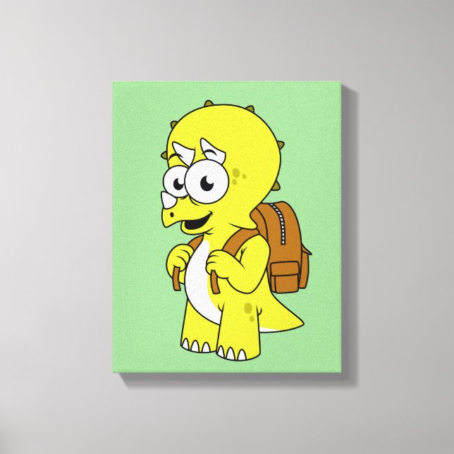 Illustration Of A Triceratops With Backpack. Canvas Print (Front)