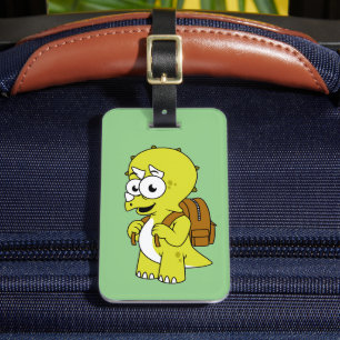 Illustration Of A Triceratops With Backpack. Luggage Tag