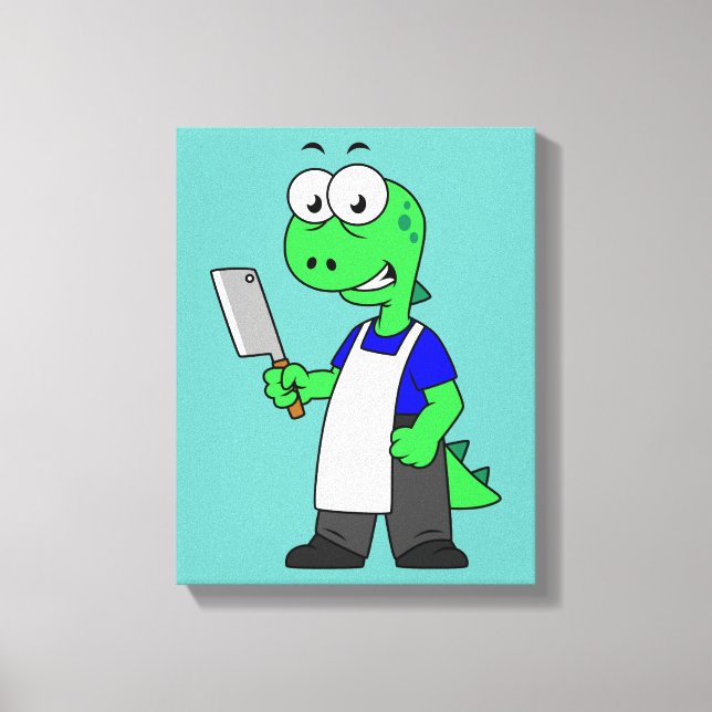 Illustration Of A Tyrannosaurus Rex Butcher. Canvas Print (Front)