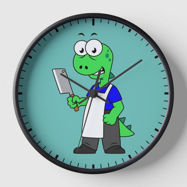 Illustration Of A Tyrannosaurus Rex Butcher. Clock (Front)